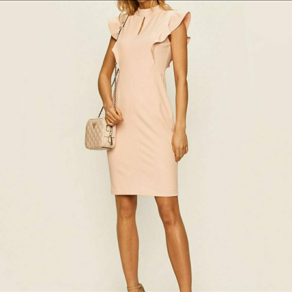 DKNY Ruffle Sleeve Neck Pink Dress